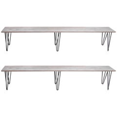 Pair of Ipe & Black Iron Hairpin Leg Benches, Long
