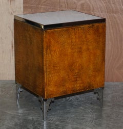 Pareja de Mesillas de Noche de Piel de Cocodrilo Ipe Cavalli Acabado Cromo