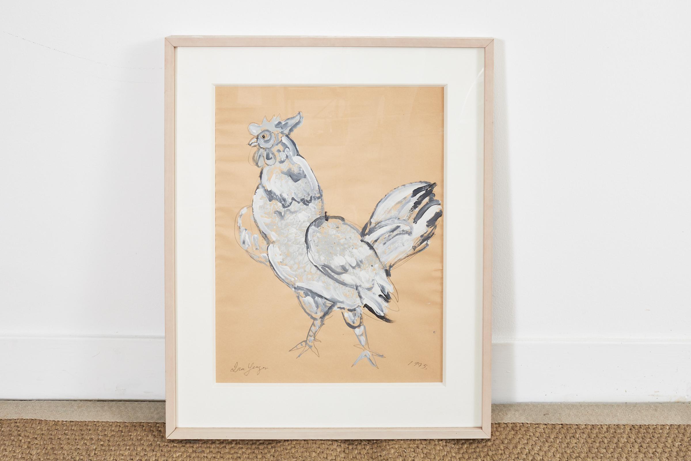 Pair of Ira Yeager Paintings of Chickens 1995 For Sale 4