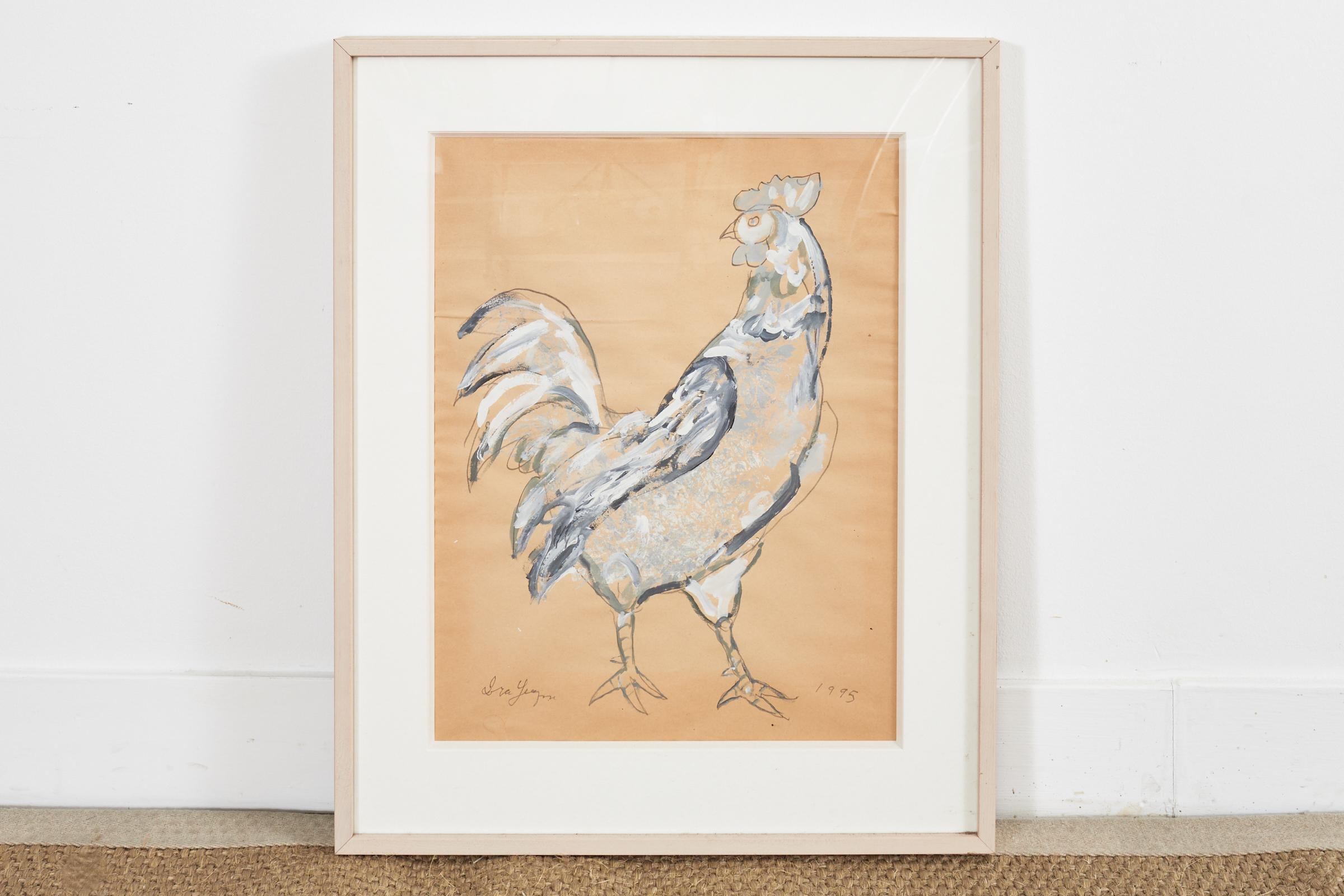 American Pair of Ira Yeager Paintings of Chickens 1995 For Sale