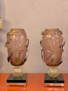 Pair of Iridescent Amethyst and Gold Murano Glass Table Lamps, Costantini, 1980s