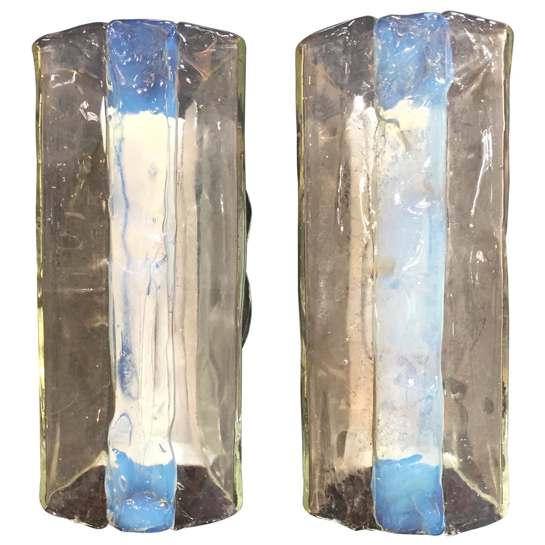 Pair of Iridescent and Clear Panelled Murano Sconces by Mazzega, Italy, 1960s