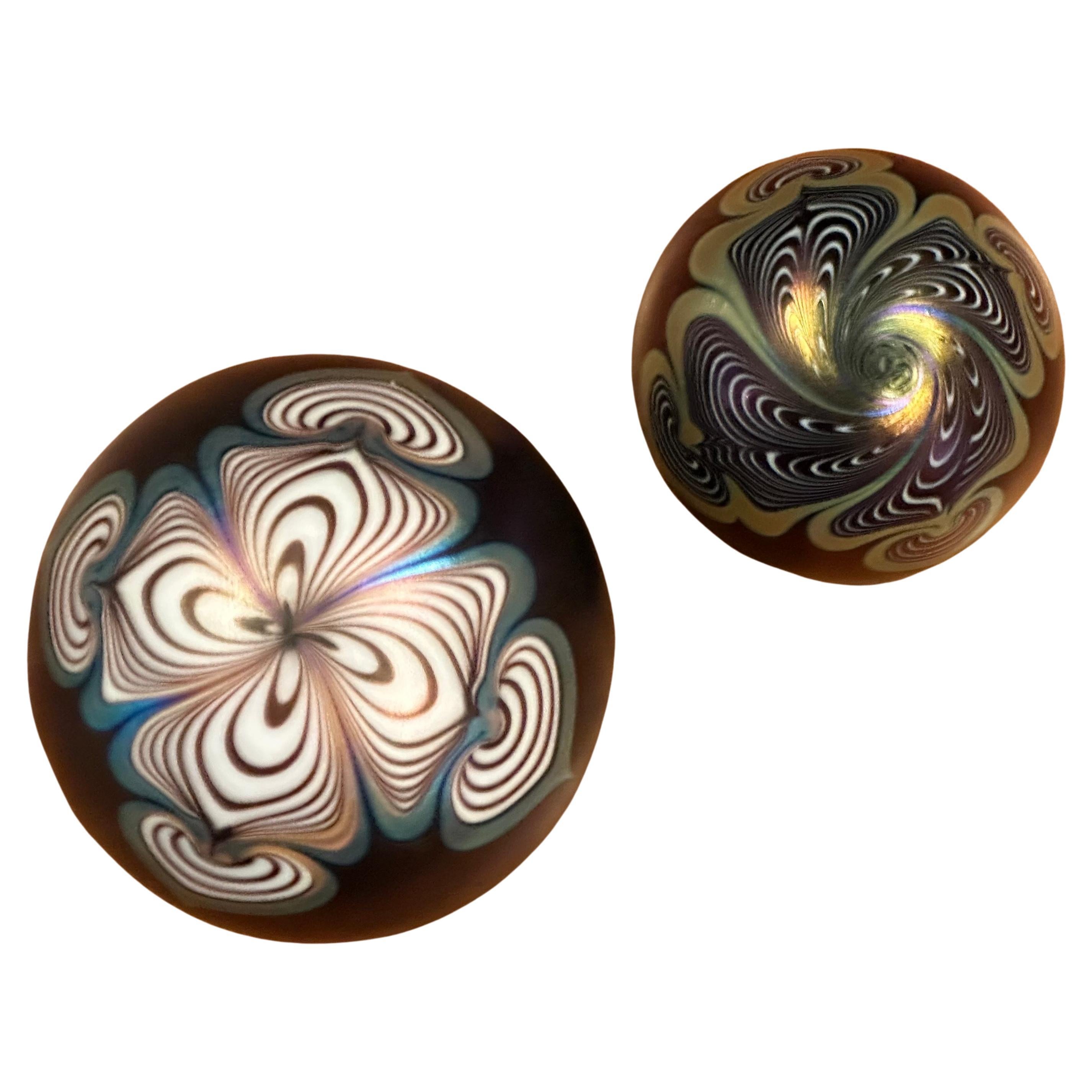 American Pair of Iridescent Art Glass Paperweights by Stuart Abelman For Sale