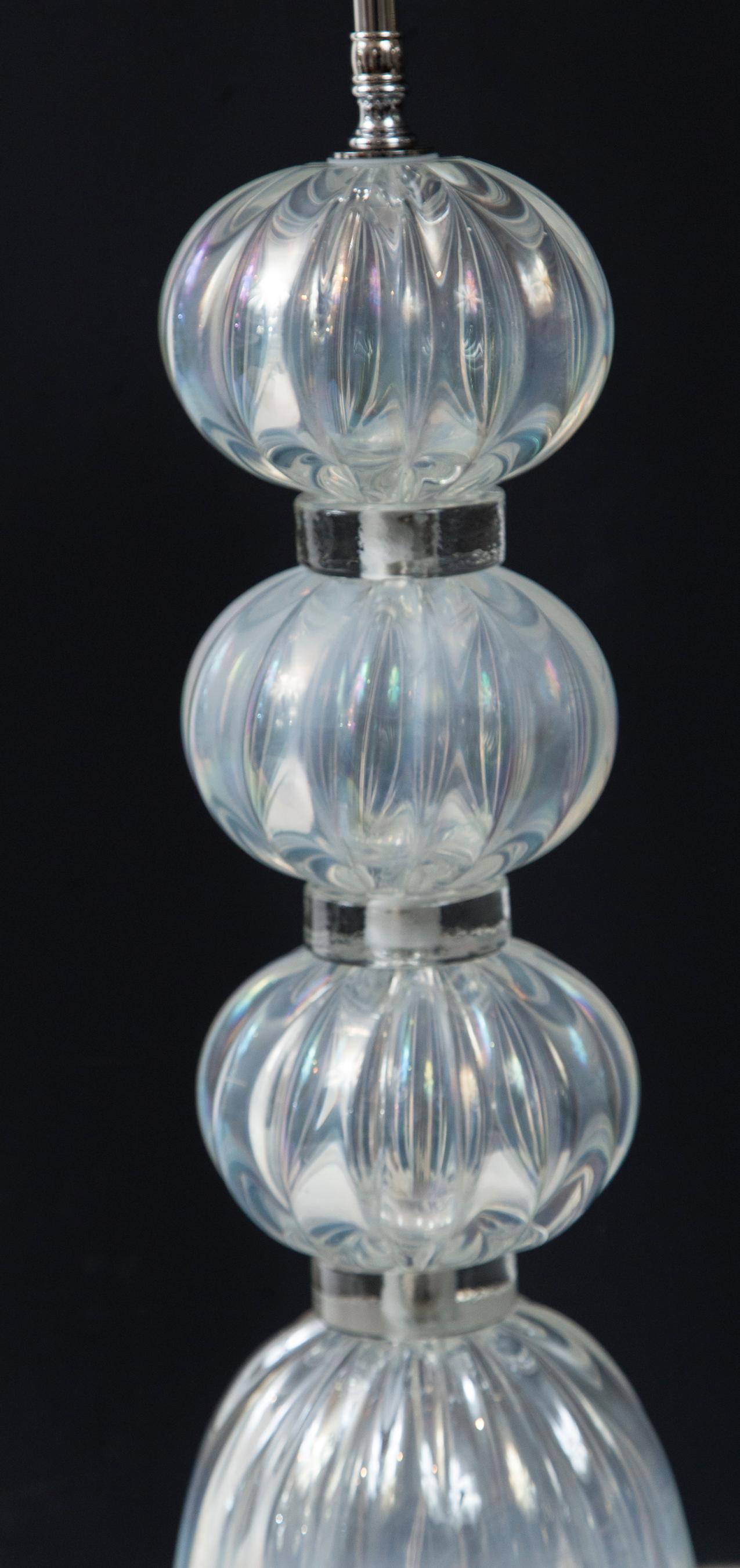 Italian Pair of Murano Iridescent Clear Ball Lamps, Contemporary For Sale