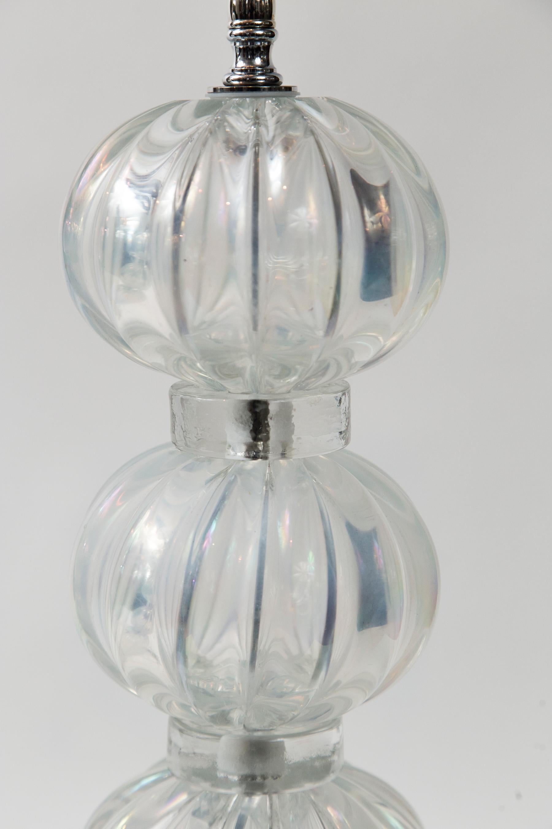 Pair of Murano Iridescent Clear Ball Lamps, Contemporary For Sale 1