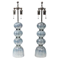 Pair of Murano Iridescent Clear Ball Lamps, Contemporary