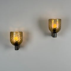 Ein Paar schillernde Wandleuchten aus gehämmertem Murano-Glas von Archimede Seguso, 1940er Jahre