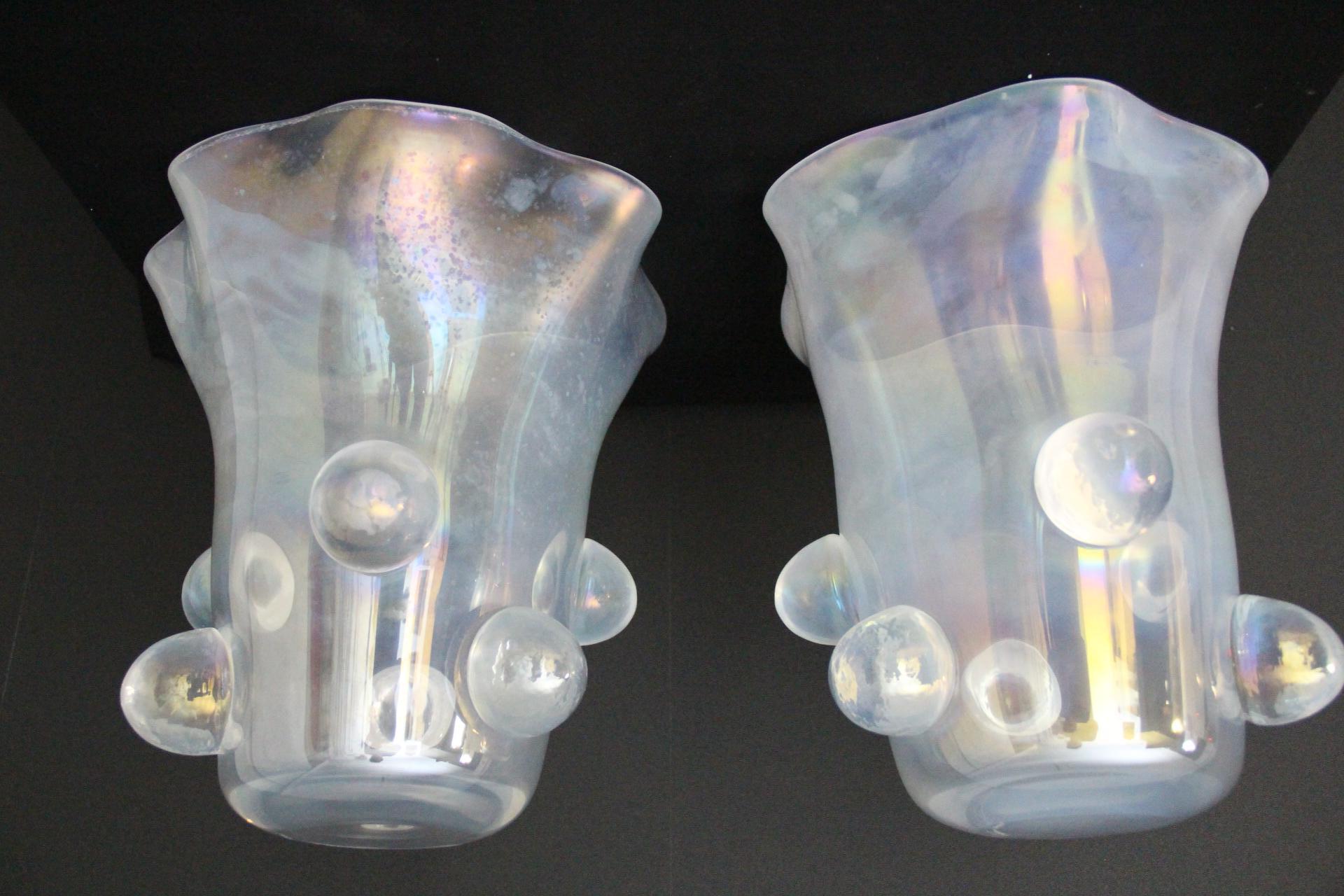 Pair Of Iridescent Mother-of-Pearl Murano Glass Large Vase Signed Cenedese For Sale 6