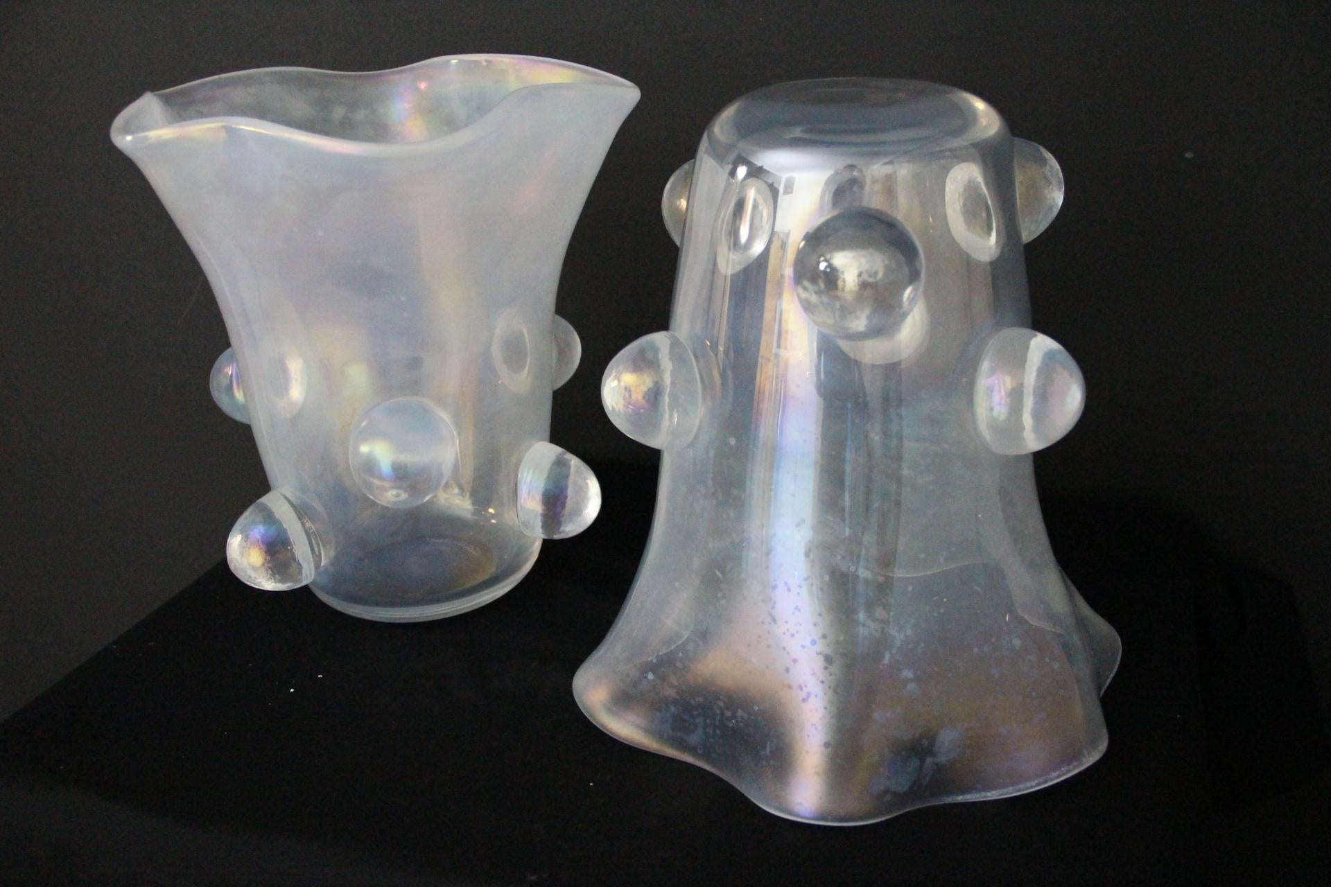 Pair Of Iridescent Mother-of-Pearl Murano Glass Large Vase Signed Cenedese For Sale 10