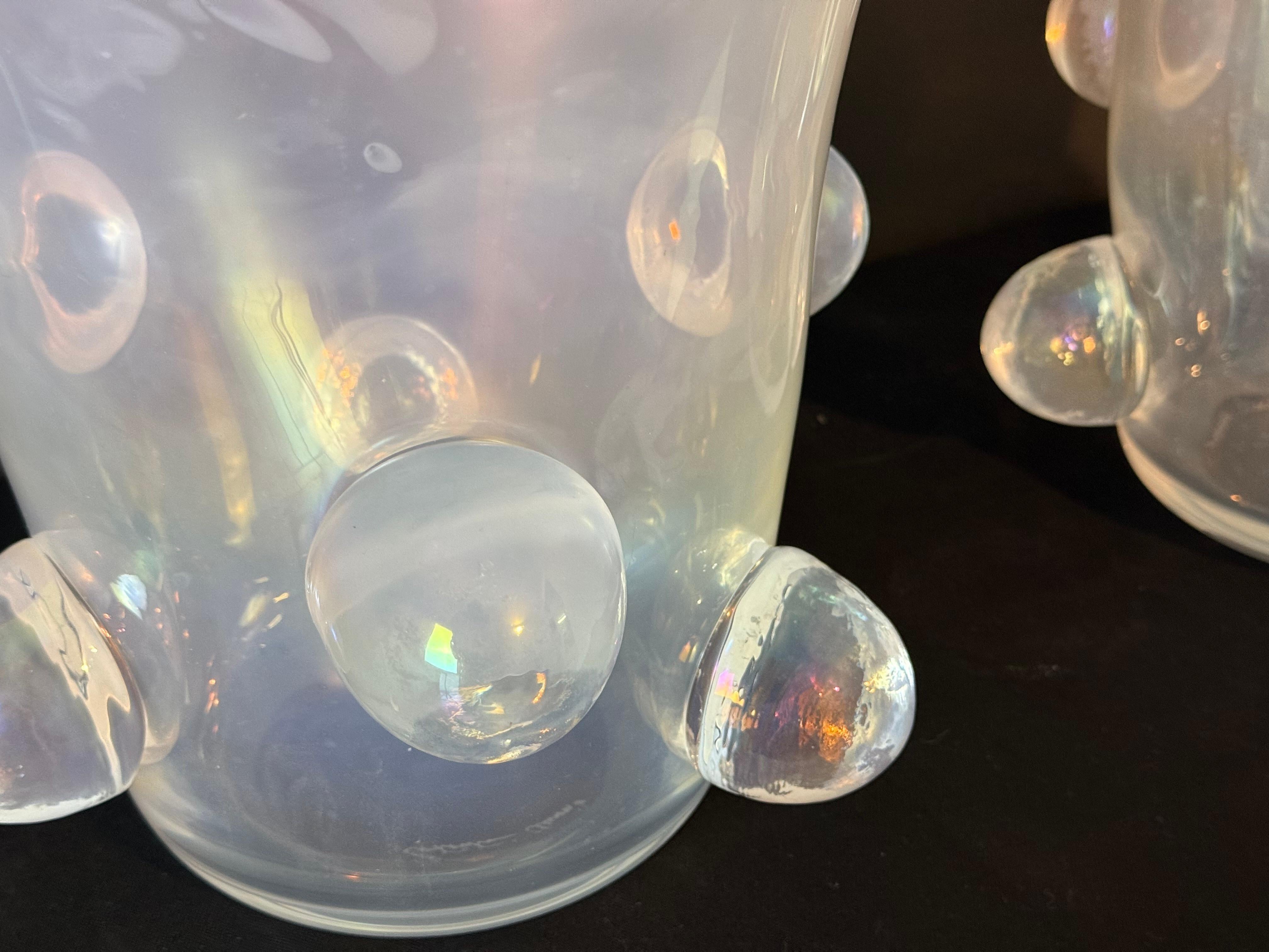 Pair Of Iridescent Mother-of-Pearl Murano Glass Large Vase Signed Cenedese For Sale 13