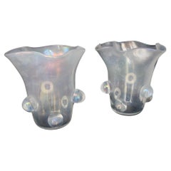 Pair Of Iridescent Mother-of-Pearl Murano Glass Large Vase Signed Cenedese