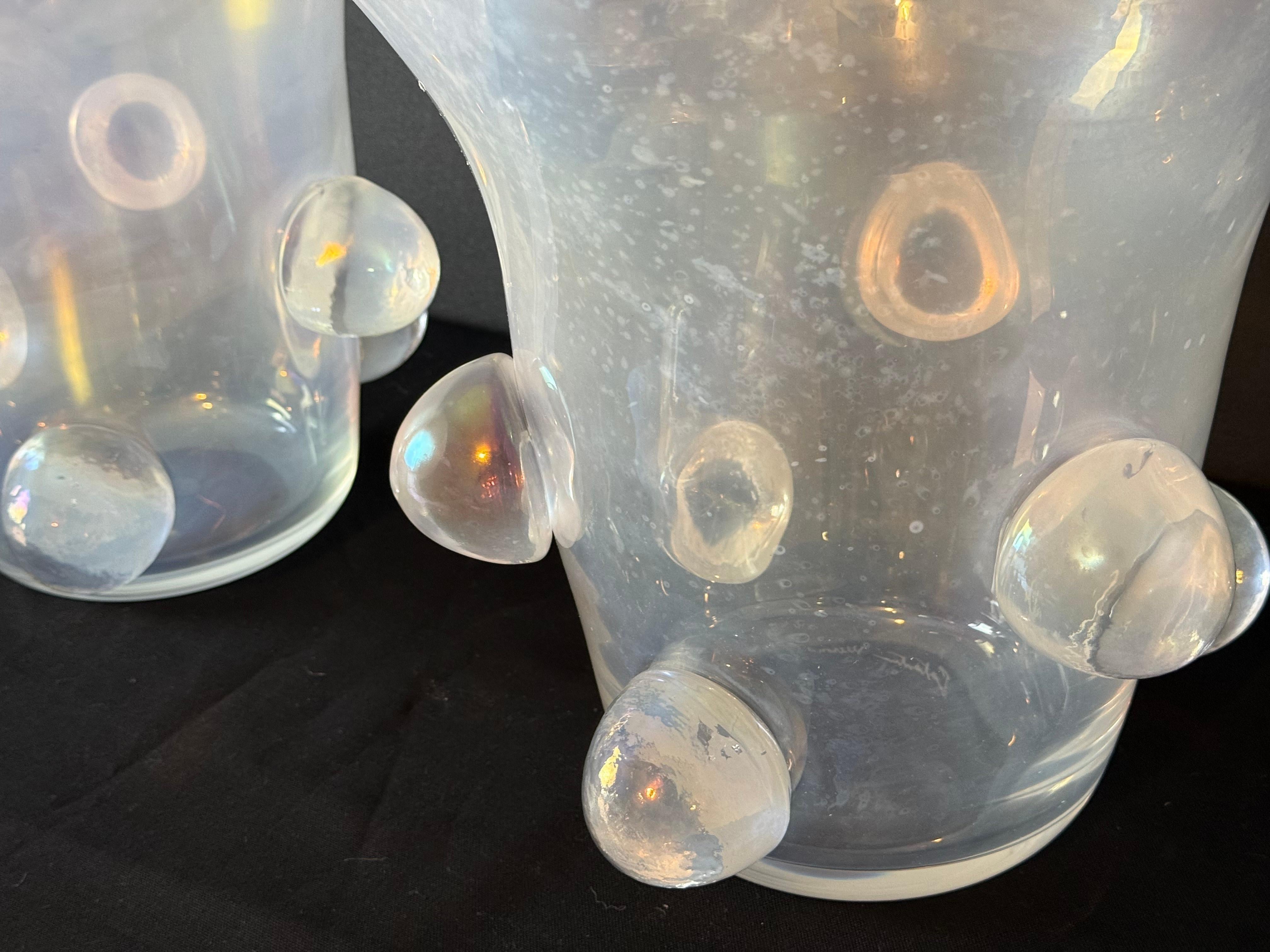 Pair Of Iridescent Mother-of-Pearl Murano Glass Large Vase Signed Cenedese For Sale 14