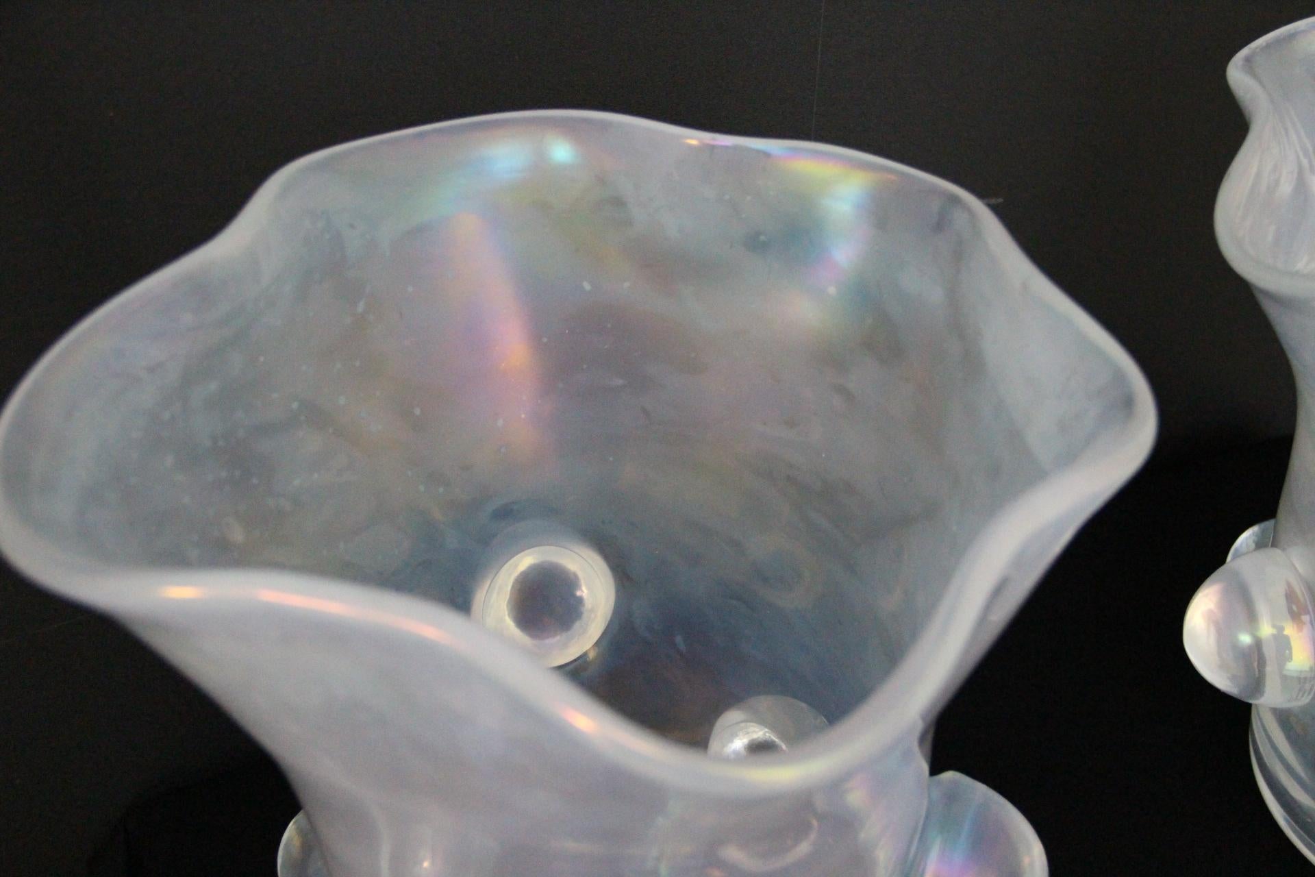 Pair Of Iridescent Mother-of-Pearl Murano Glass Large Vase Signed Cenedese For Sale 3