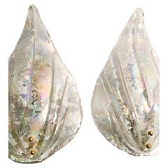 Pair of Iridescent Murano Glass Appliques with Brass Base from the 1960s