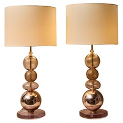 Pair of Iridescent Murano Glass Pink Table Lamps