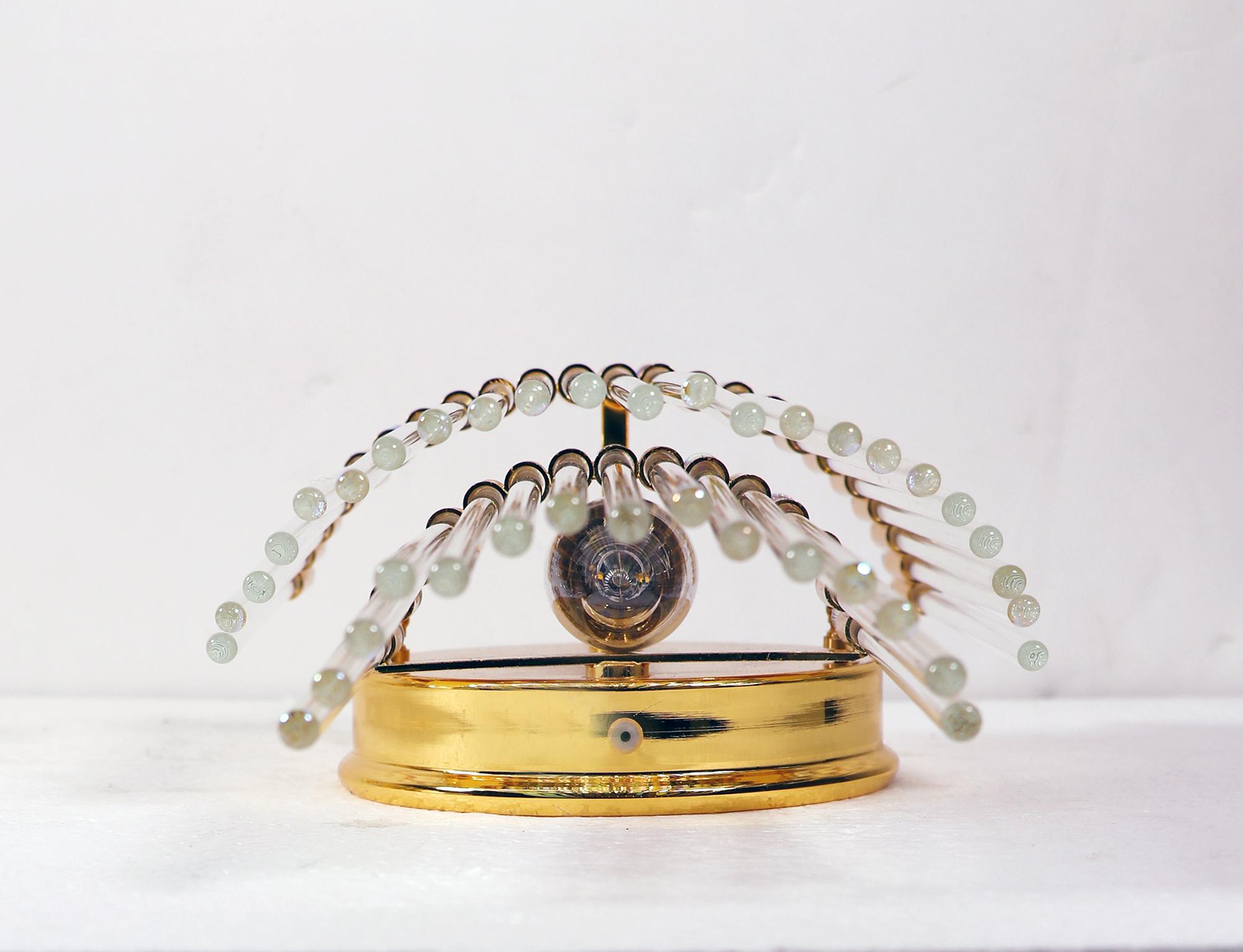 Italian Italy Foglie Wall Sconces Iridescent Murano Glass Rods & Gilt Brass, Set of 2