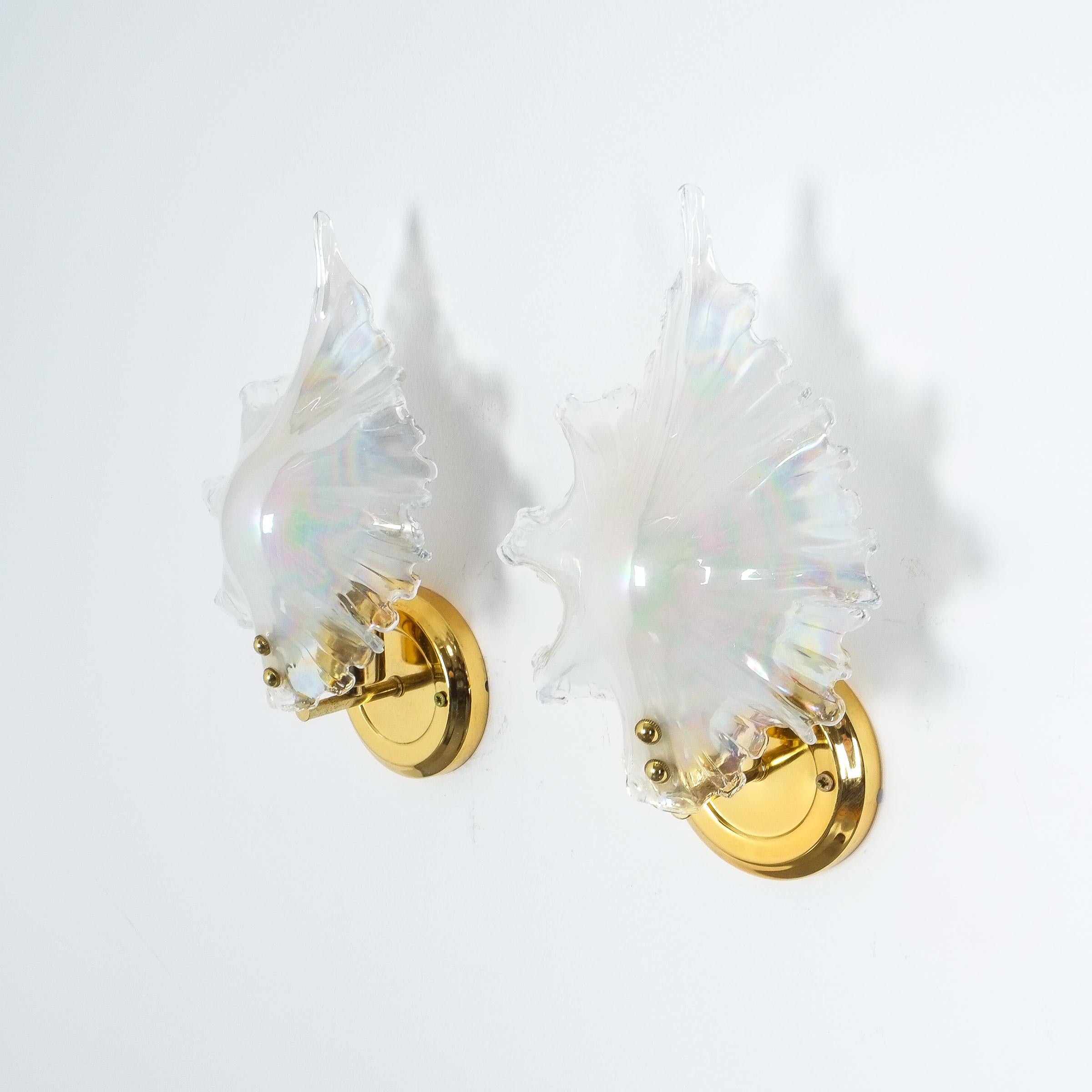 Mid-Century Modern Pair of Iridescent Murano Glass Sconces, France, circa 1970