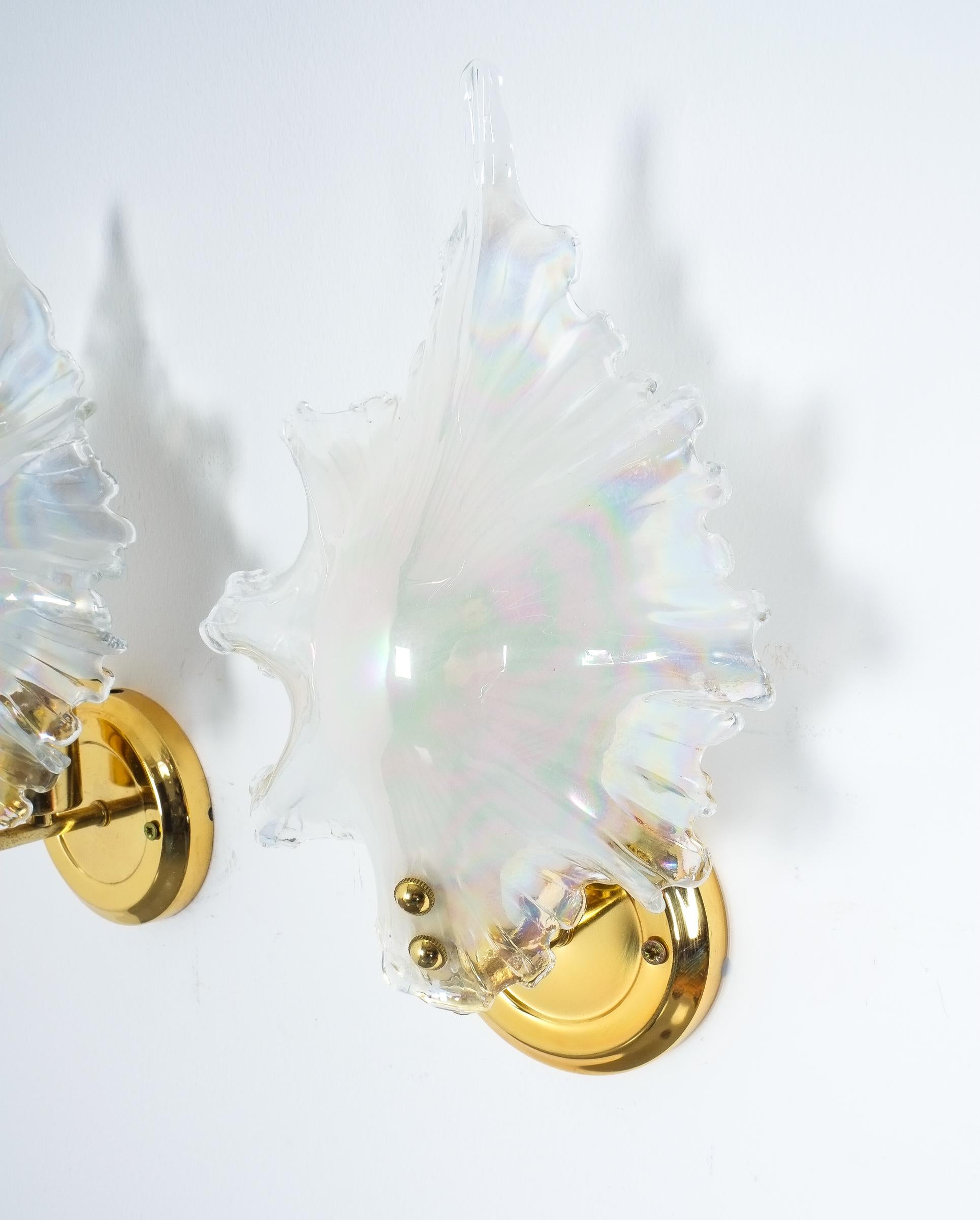 French Pair of Iridescent Murano Glass Sconces, France, circa 1970