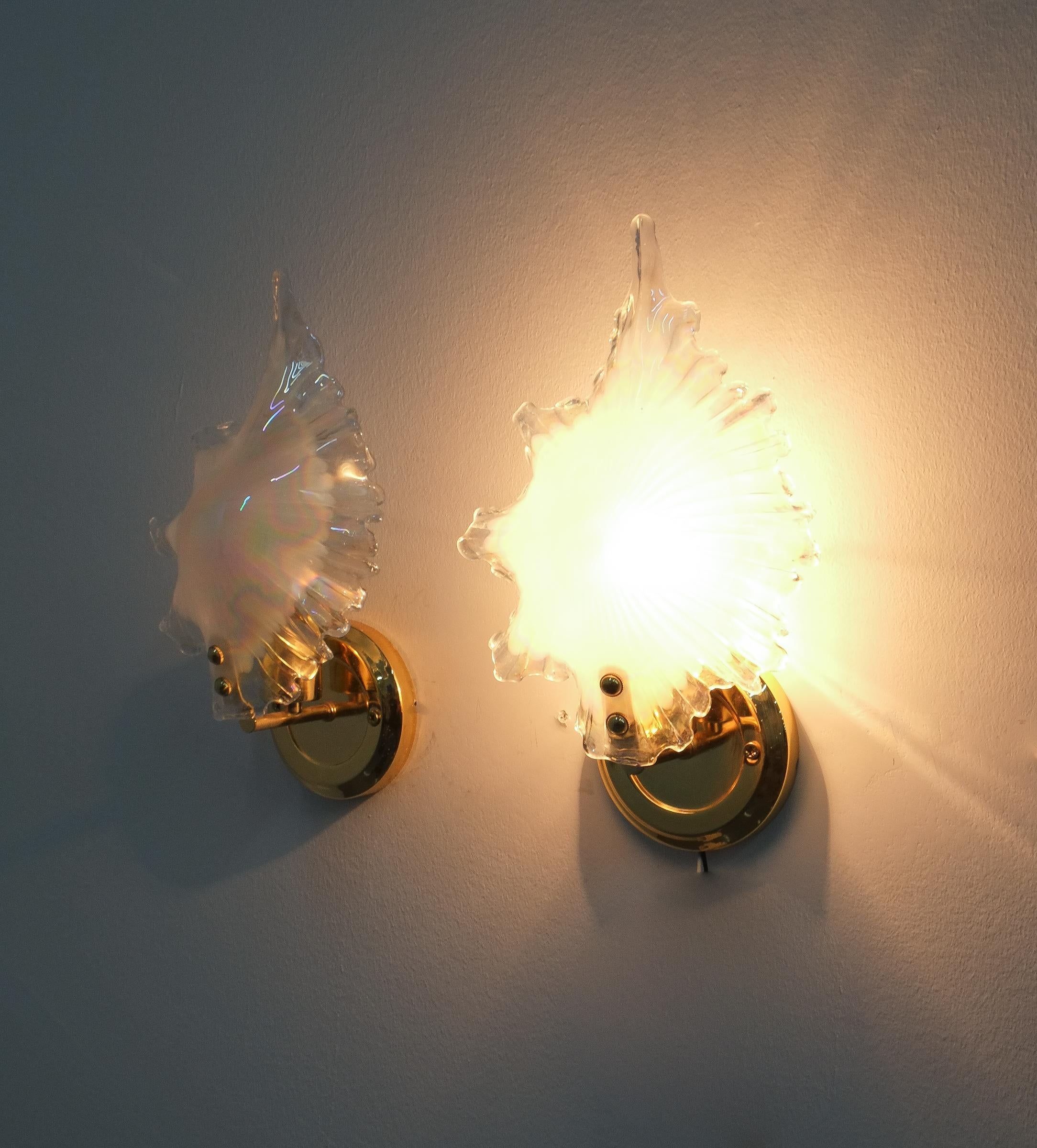 Late 20th Century Pair of Iridescent Murano Glass Sconces, France, circa 1970