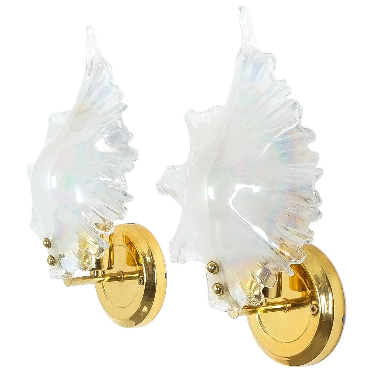 Pair of Iridescent Murano Glass Sconces, France, circa 1970