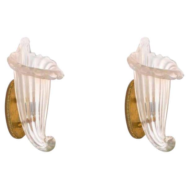 Massive Pair of Iridescent Seashell Sconces in Blown Murano Glass ...