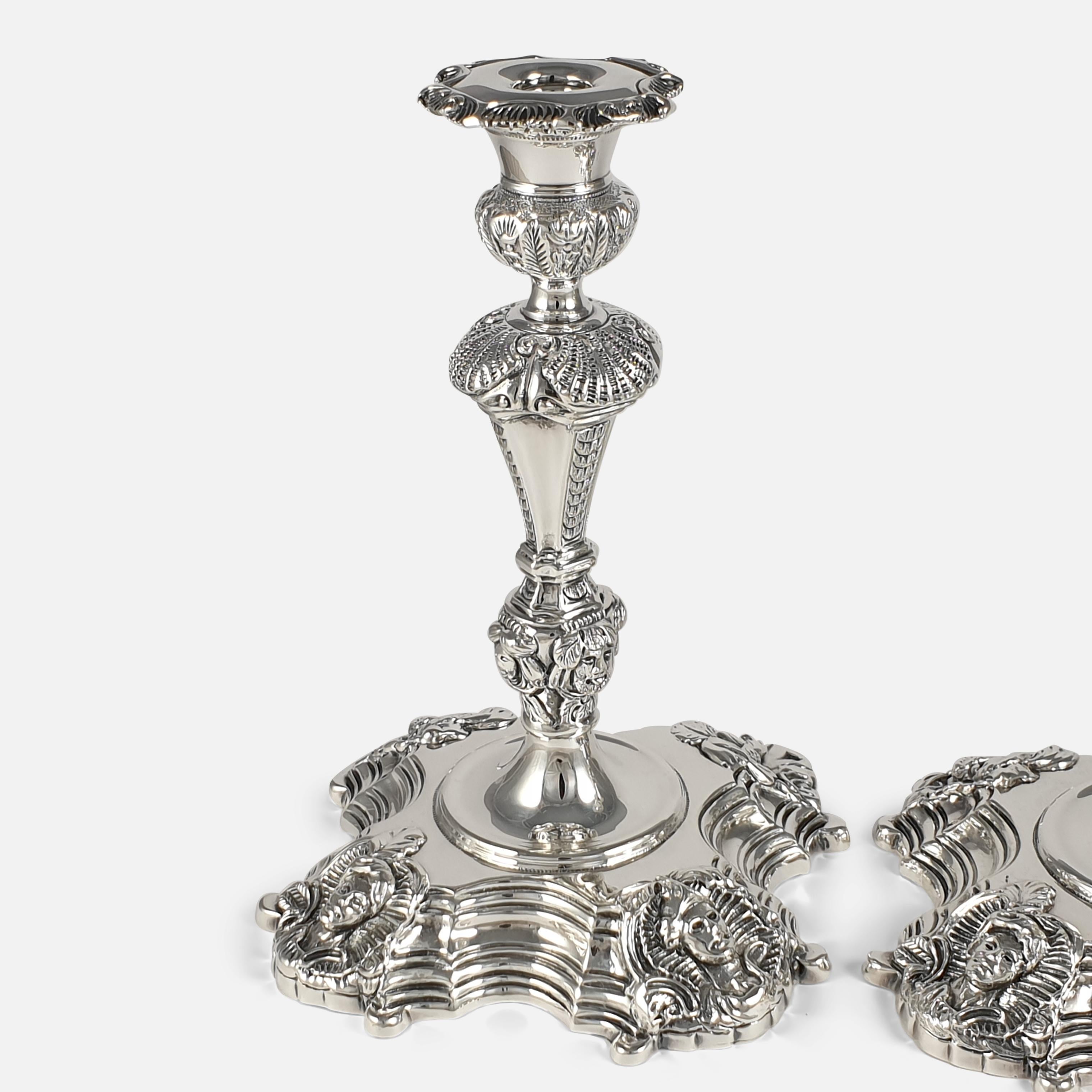 Baroque Pair of Irish Sterling Silver Candlesticks, 1969 For Sale