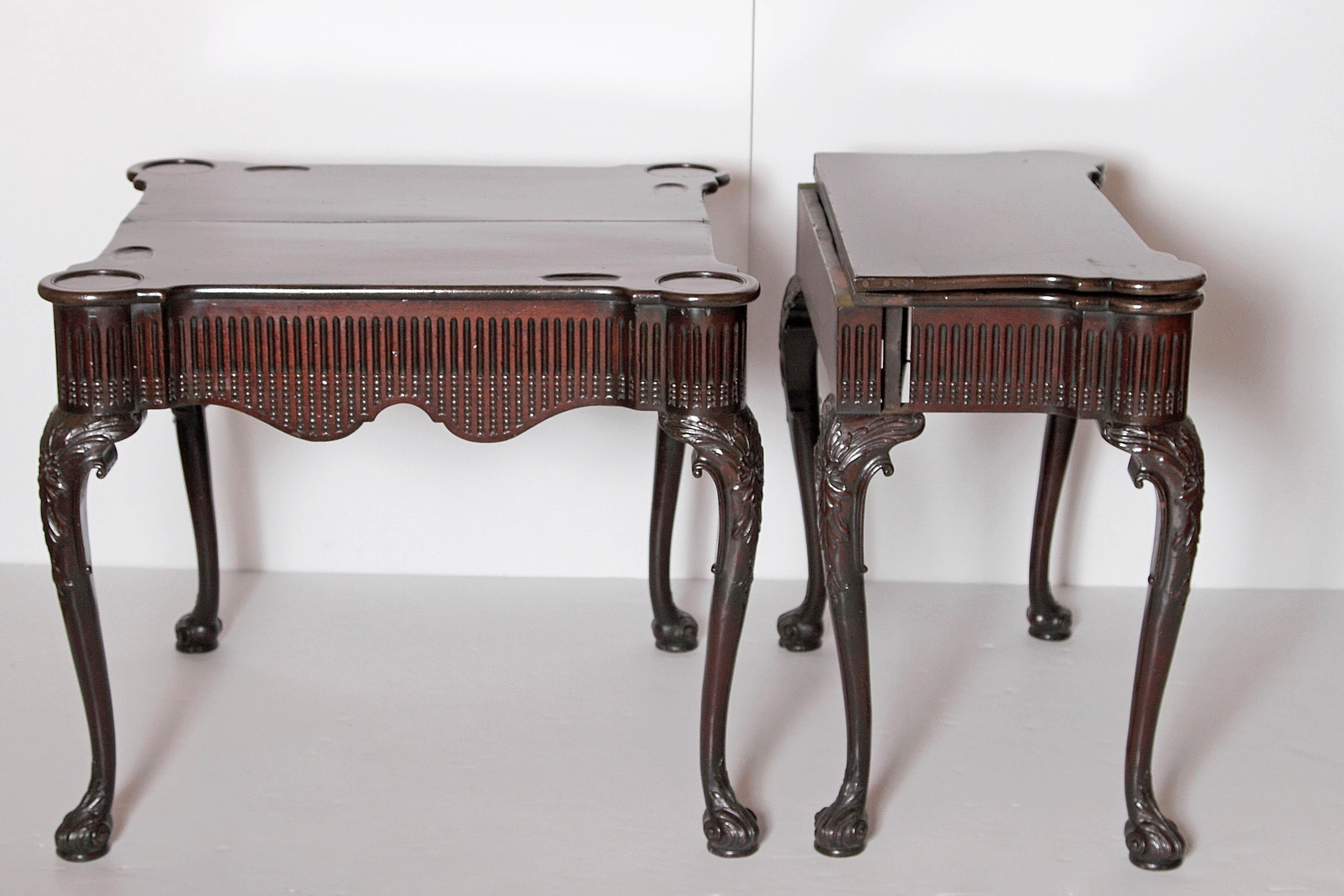Pair of Irish Chippendale Carved Mahogany Concertina Card Tables 4
