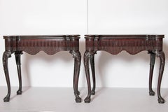 Pair of Irish Chippendale Carved Mahogany Concertina Card Tables