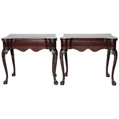 Pair of Irish Chippendale Carved Mahogany Concertina Card Tables