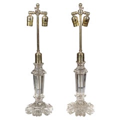 Pair of Irish Crystal 1850s Two-Light Table Lamps with Floral Shaped Bases
