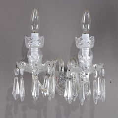 Pair of Irish Cut Crystal Waterford Avoca Double Light Sconces, circa 1950