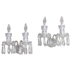 Pair of Irish Cut Crystal Waterford Avoca Double Light Sconces, circa 1950