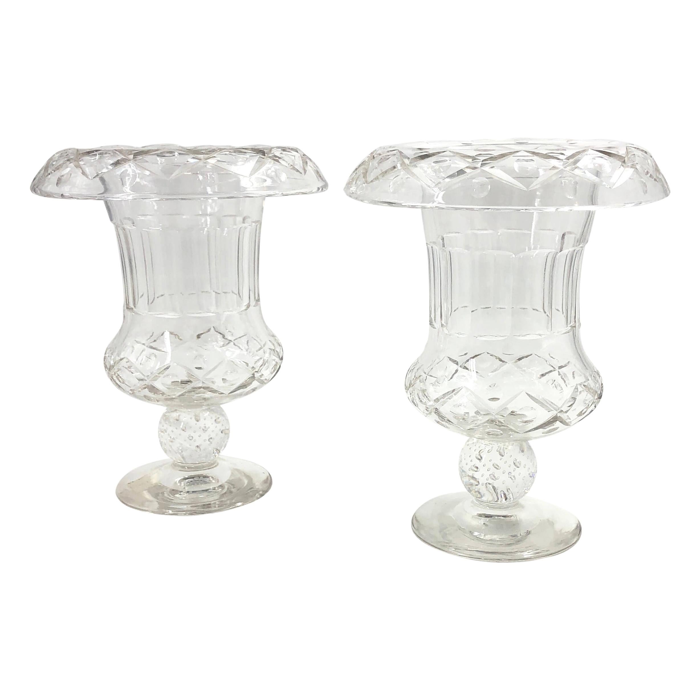 Pair of Irish Georgian Cut Glass Urns