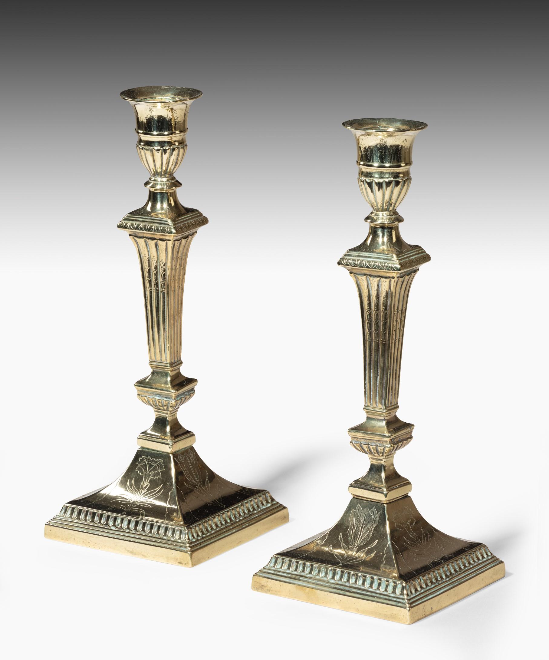 Pair of Irish Georgian Engraved Brass Candlesticks 3