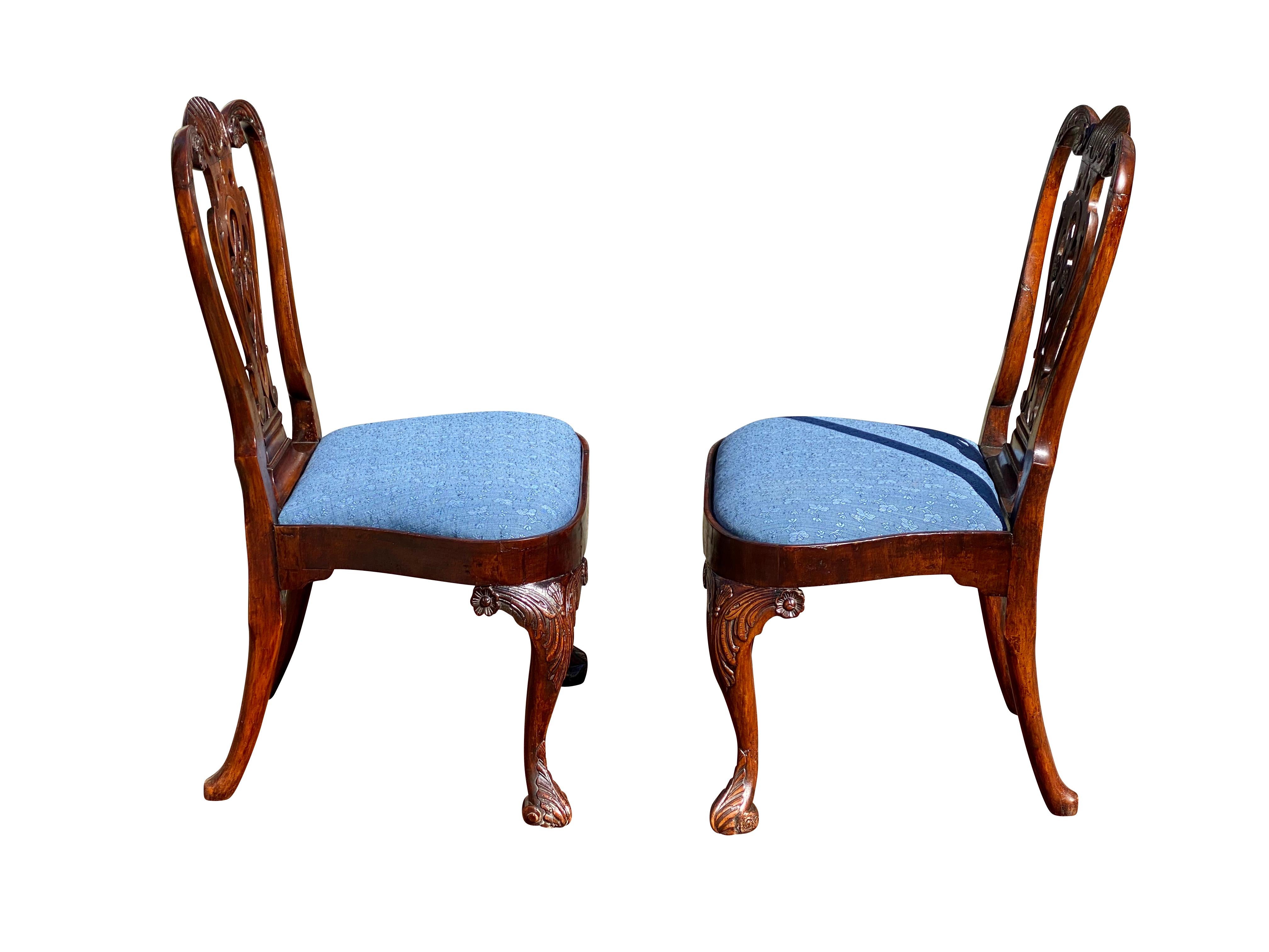 George II Pair of Irish Georgian Walnut Side Chairs