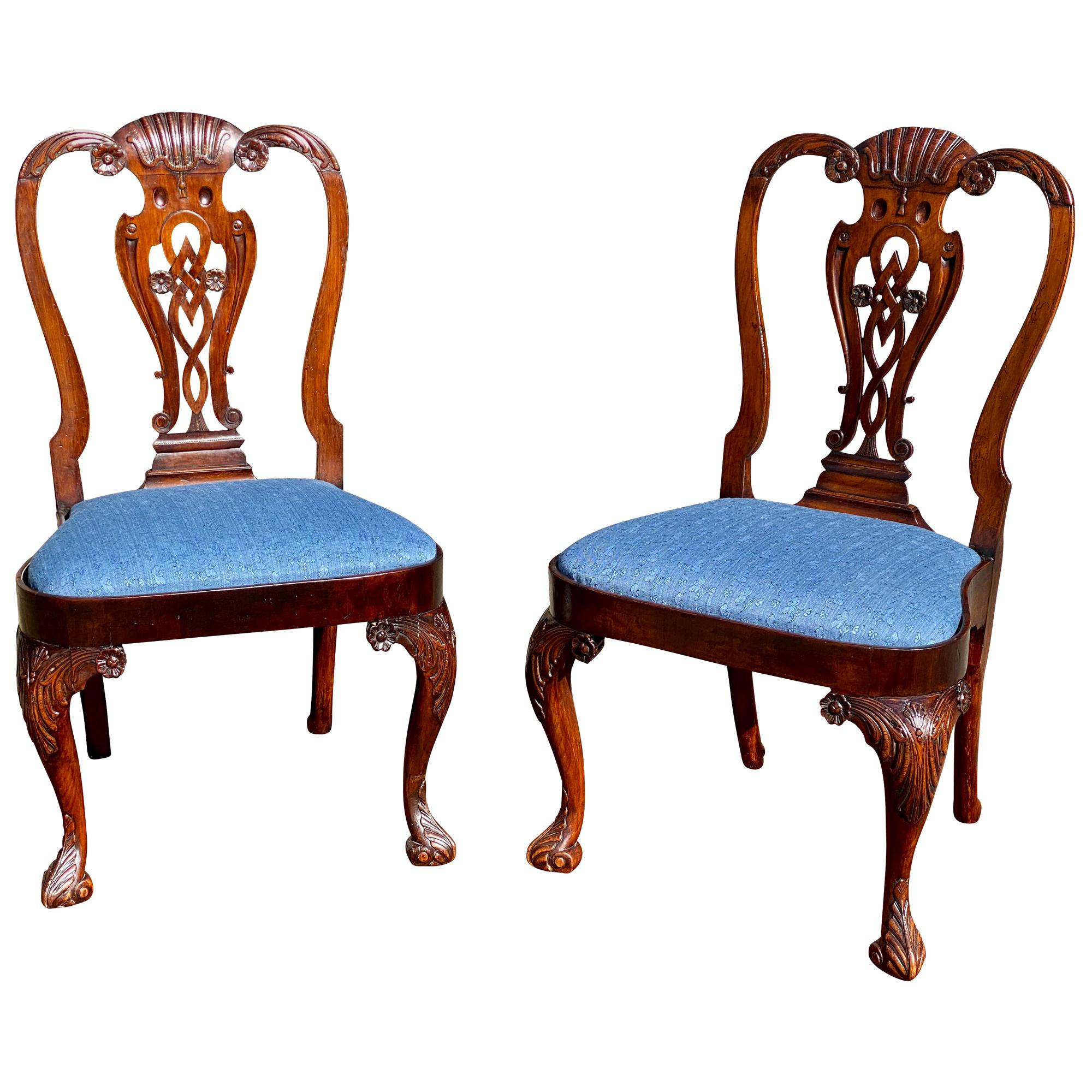 Pair of Irish Georgian Walnut Side Chairs