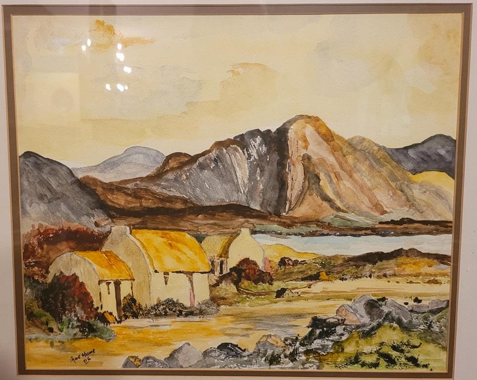 PRESENTING a LOVELY pair of large contemporary Irish Watercolors.

Both by Irish Artist, Noel Hume and both signed and dated 2006, in the lower right corners.

Both of Irish countryside/landscape scenes with thatched cottage, lakes, mountains,