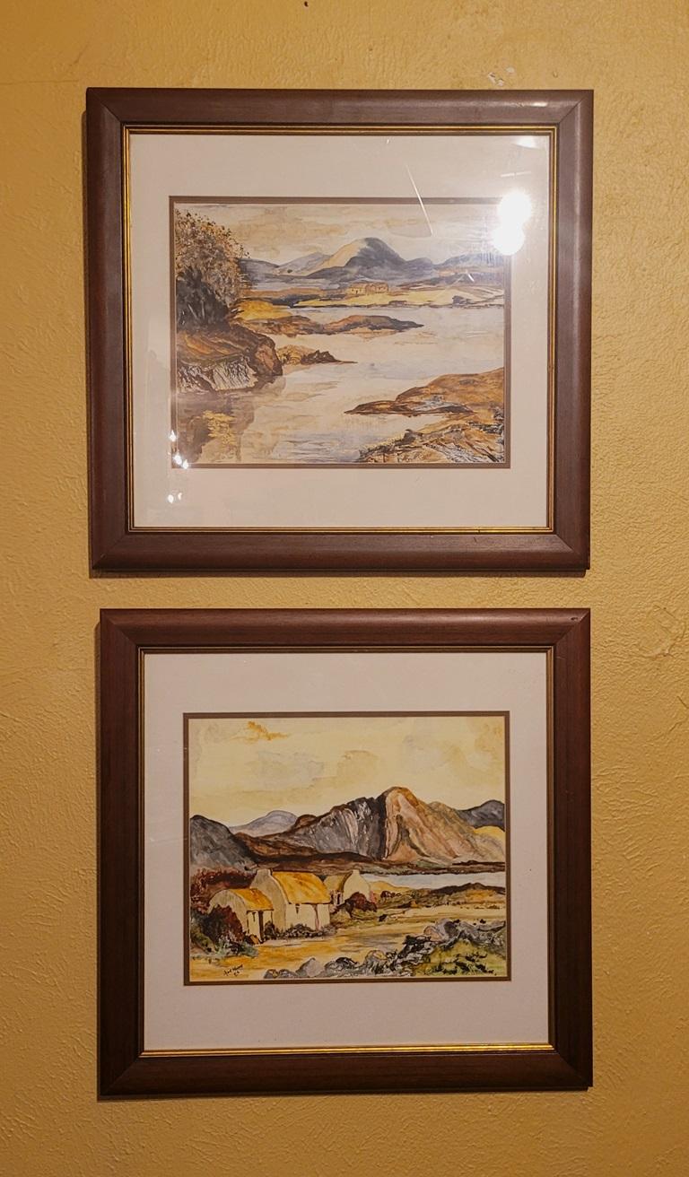 Hand-Painted Pair of Irish Landscape Watercolors by Noel Hume For Sale