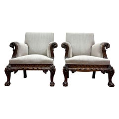 Pair of Irish Library Armchairs c1840 Upholstered