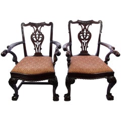 Antique Pair of Irish Mahogany Chippendale Style Chairs