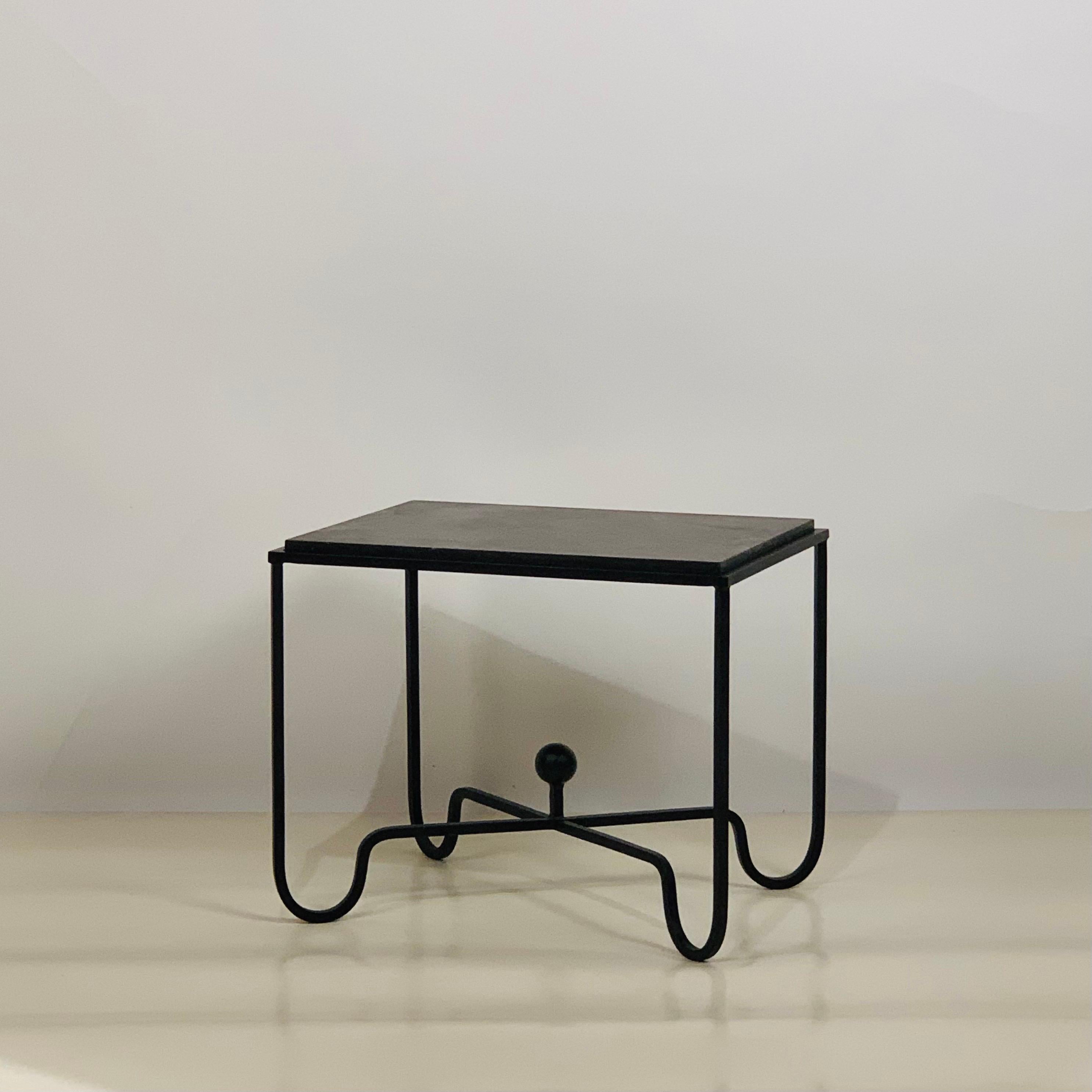 Modern Pair of Iron and Black Limestone 'Entretoise' Side Tables by Design Frères For Sale