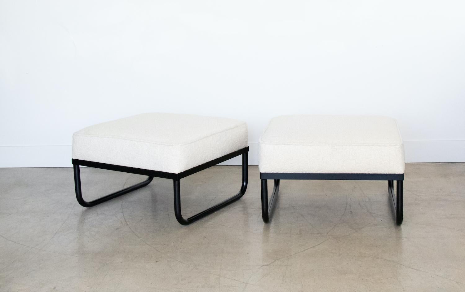 Pair of Iron and Boucle Chairs with Ottomans 6