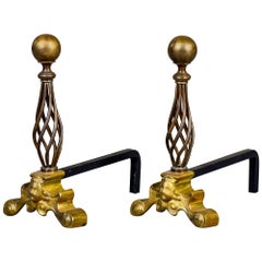 Pair of Iron and Brass Art Deco Andirons