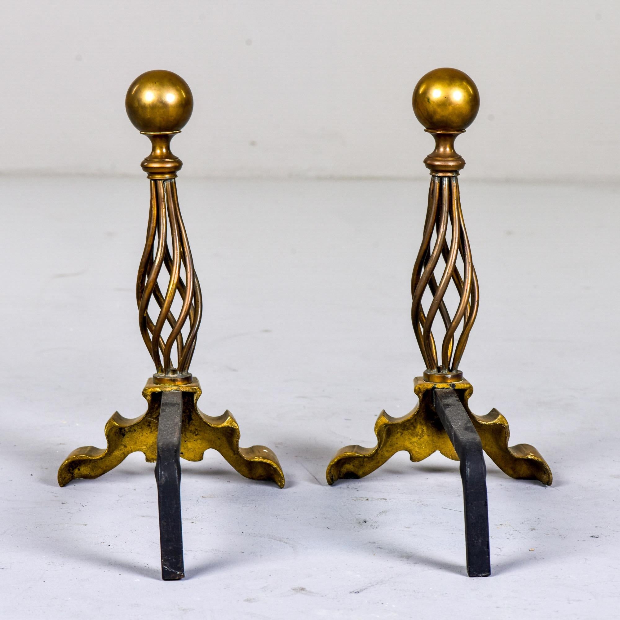 Pair of Iron and Brass Art Deco Andirons with Cherubs 5