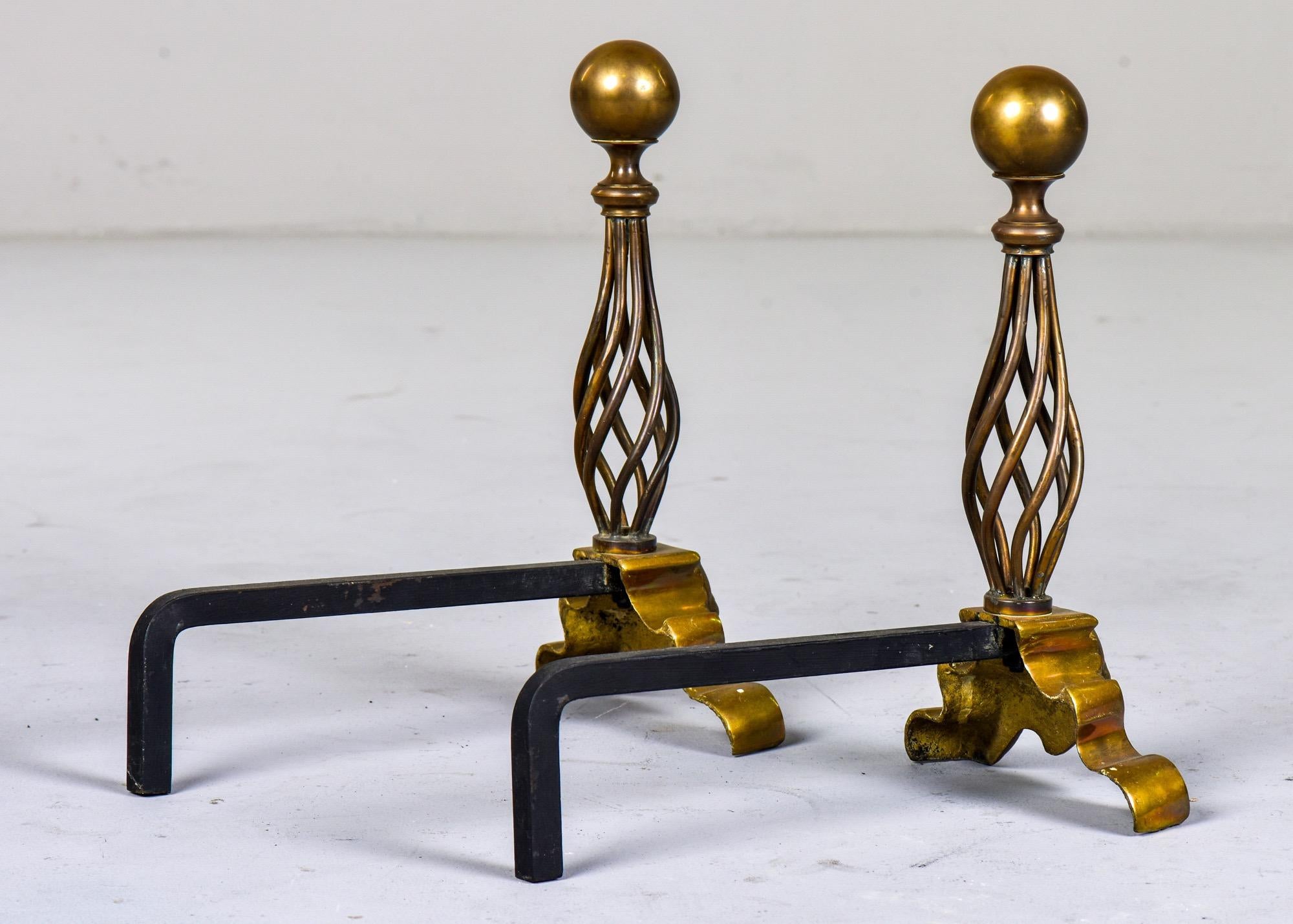 European Pair of Iron and Brass Art Deco Andirons with Cherubs