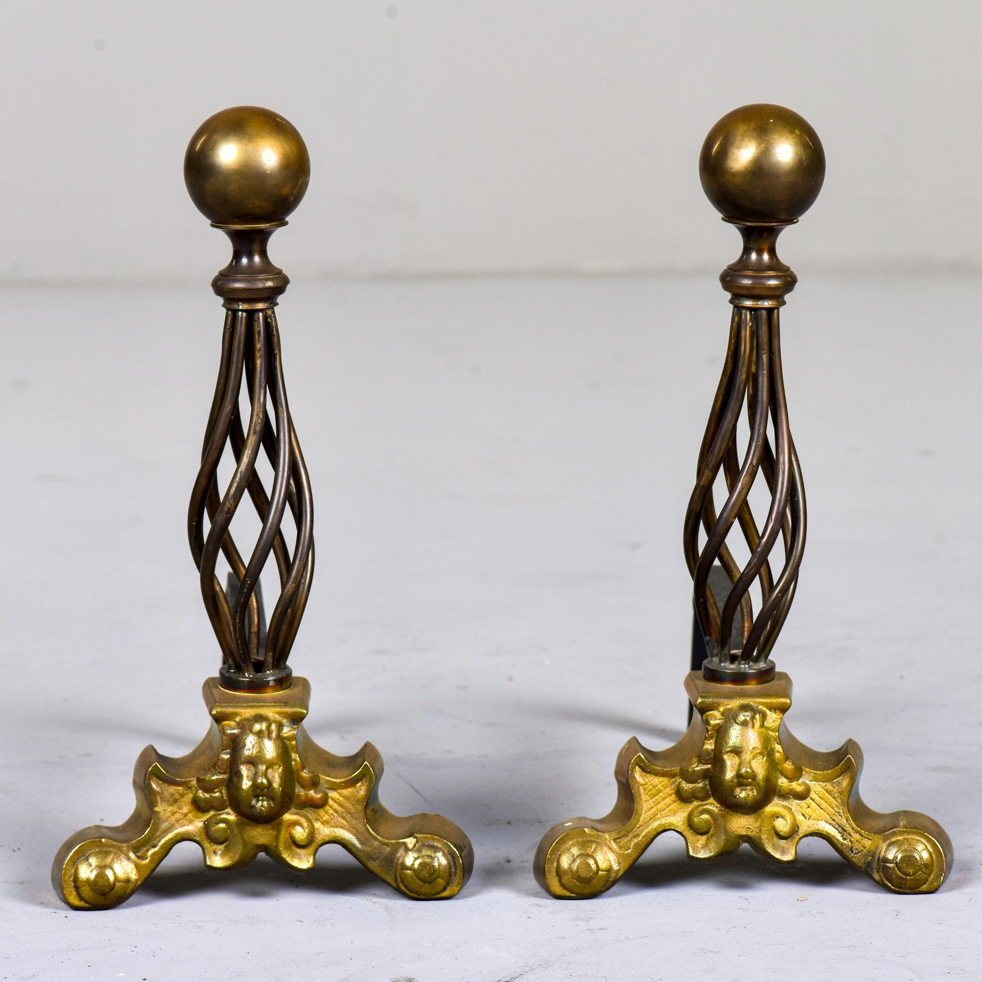 Pair of Iron and Brass Art Deco Andirons with Cherubs In Good Condition In Troy, MI