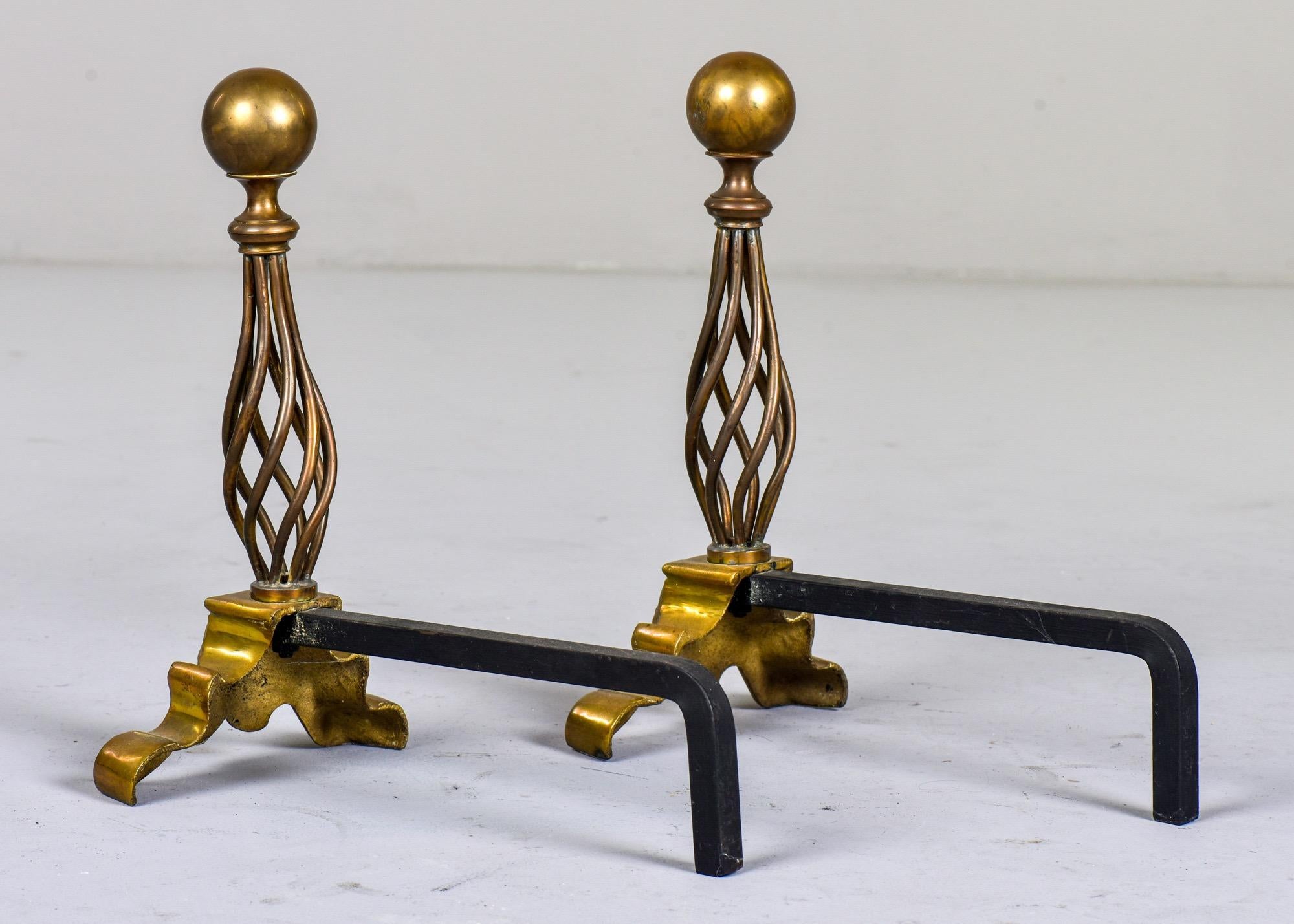 20th Century Pair of Iron and Brass Art Deco Andirons with Cherubs