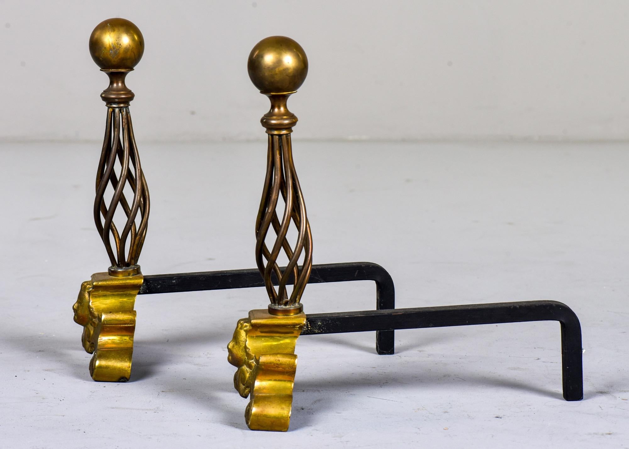 Pair of Iron and Brass Art Deco Andirons with Cherubs 1