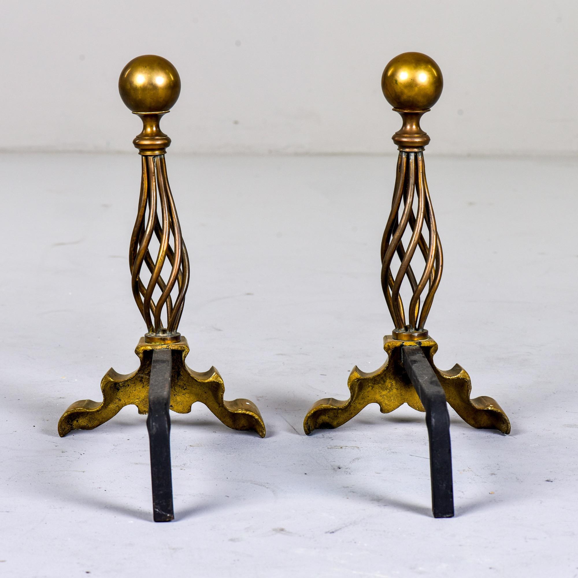 Pair of Iron and Brass Art Deco Andirons with Cherubs 2