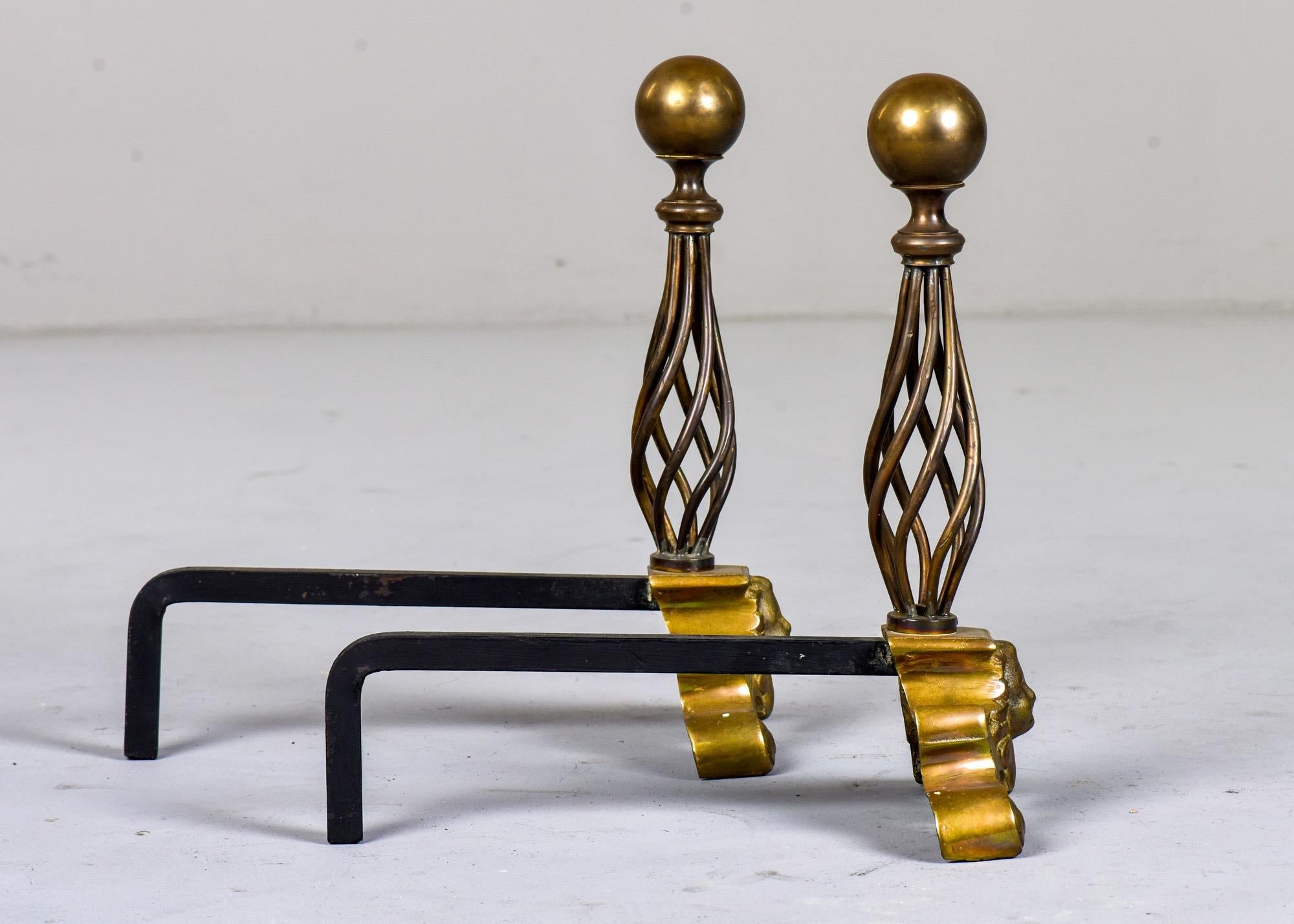 Pair of Iron and Brass Art Deco Andirons with Cherubs 4